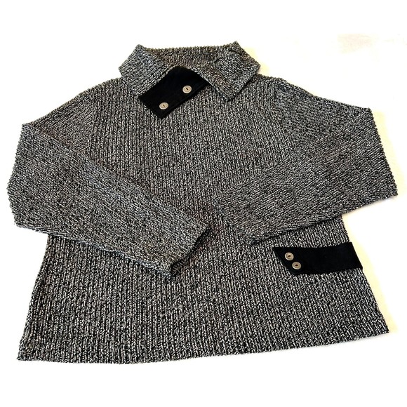 Fitz Clothing Co. Sweater Women's Size M Black & White Mock Neck Buttons - Picture 1 of 8